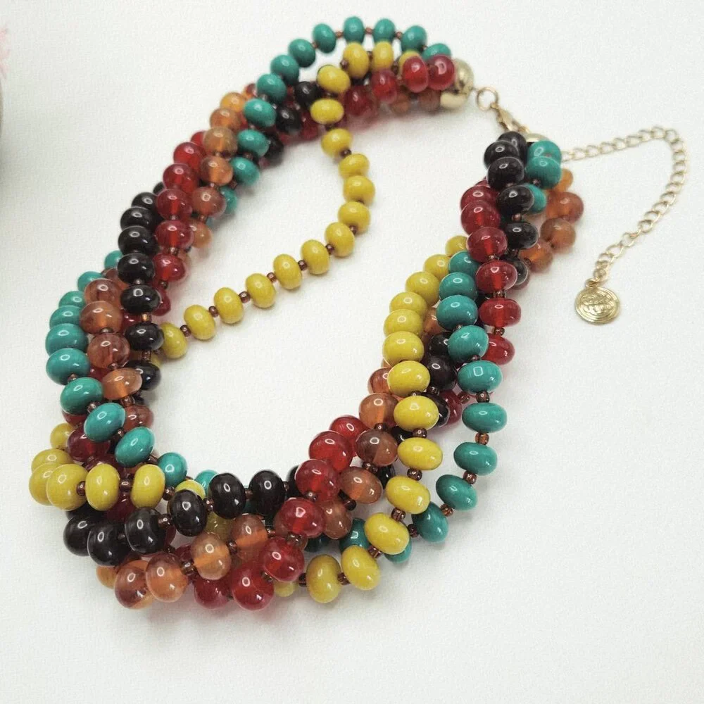 Bestian Brothers Fall Colors Autumn Beaded Chunky Multi Layered Acrylic Choker - Picture 3 of 4